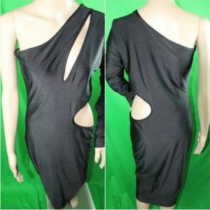 KTOO Womens Large Sexy Black One Shoulder Sleeve Cutout Party Club Dress